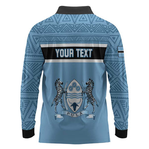 Personalized Botswana Long Sleeve Polo Shirt with Tswana Pula and African Pattern