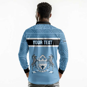 Personalized Botswana Long Sleeve Polo Shirt with Tswana Pula and African Pattern