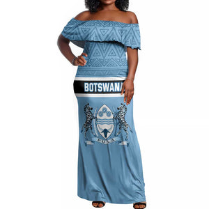 Personalized Botswana Off Shoulder Maxi Dress with Tswana Pula and African Pattern