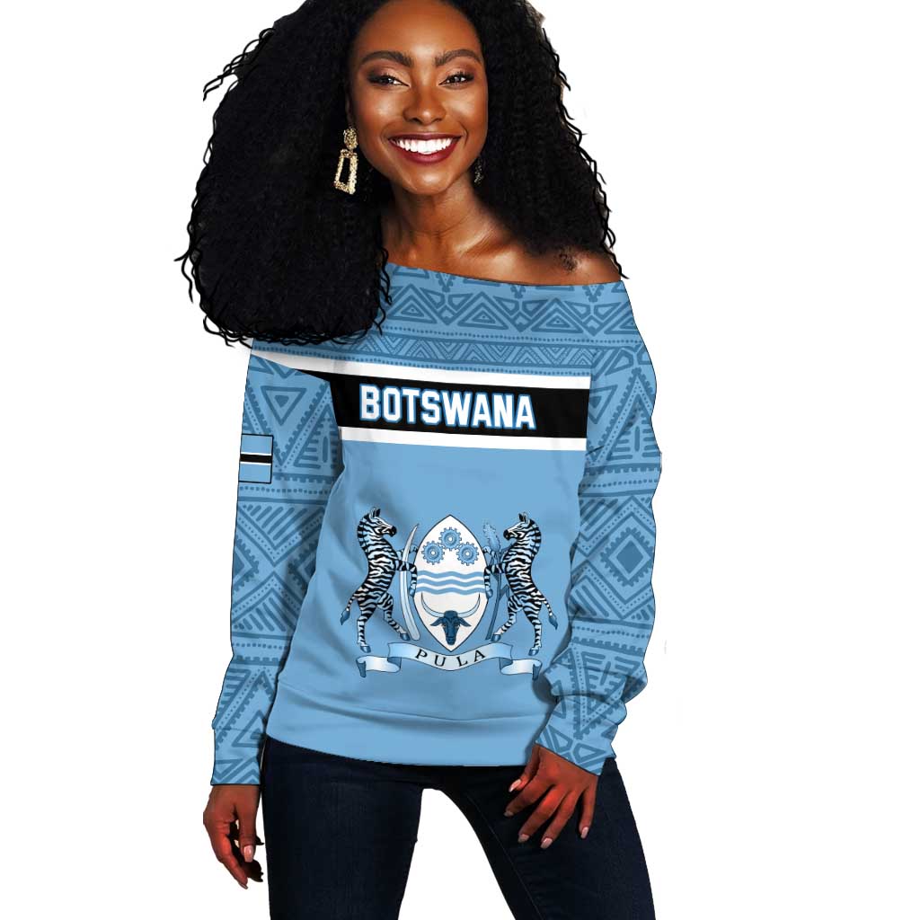 Personalized Botswana Off Shoulder Sweater with Tswana Pula and African Pattern