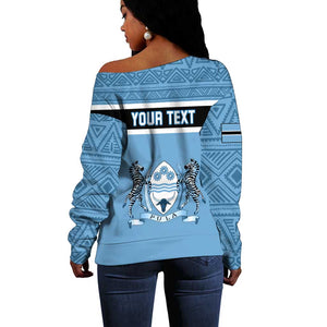 Personalized Botswana Off Shoulder Sweater with Tswana Pula and African Pattern