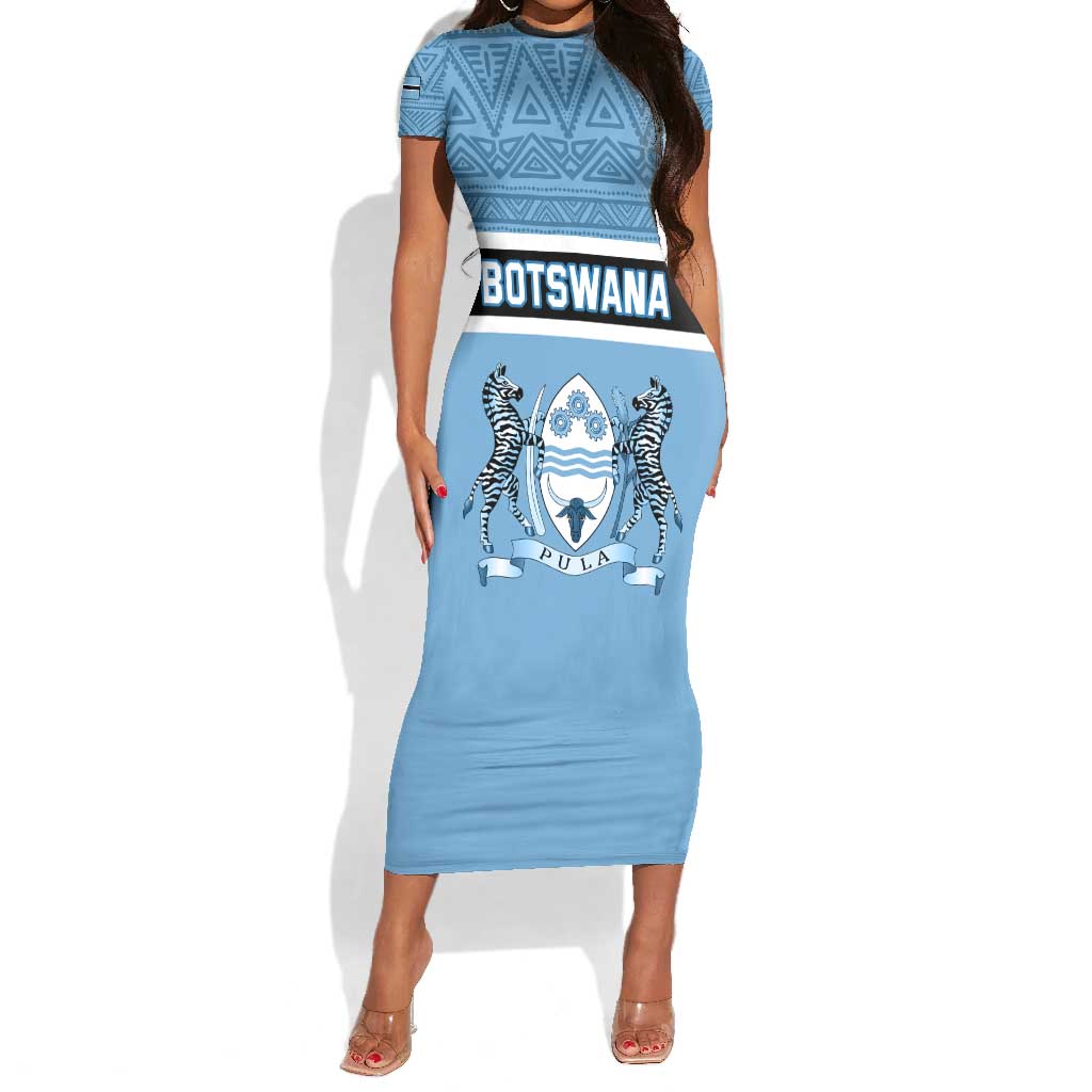 Personalized Botswana Short Sleeve Bodycon Dress with Tswana Pula and African Pattern LT01