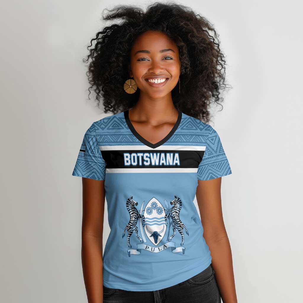 Personalized Botswana Women V-Neck T-Shirt with Tswana Pula and African Pattern