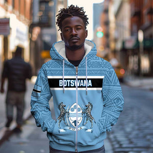 Personalized Botswana Zip Hoodie with Tswana Pula and African Pattern