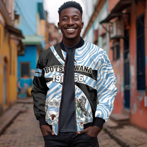 Personalized Botswana Independence Day Bomber Jacket - Lefatshe la Botswana with Zebra Pattern