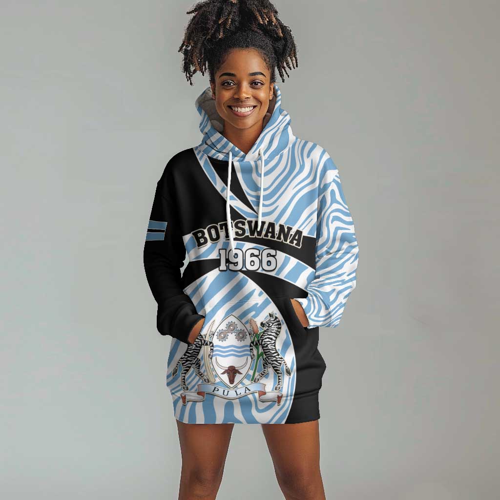 Personalized Botswana Independence Day Hoodie Dress - Lefatshe la Botswana with Zebra Pattern