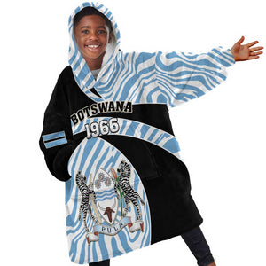 Personalized Botswana Independence Day KId Wearable Blanket Hoodie - Lefatshe la Botswana with Zebra Pattern