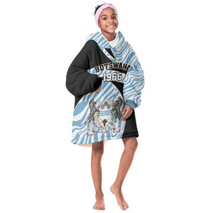 Personalized Botswana Independence Day KId Wearable Blanket Hoodie - Lefatshe la Botswana with Zebra Pattern