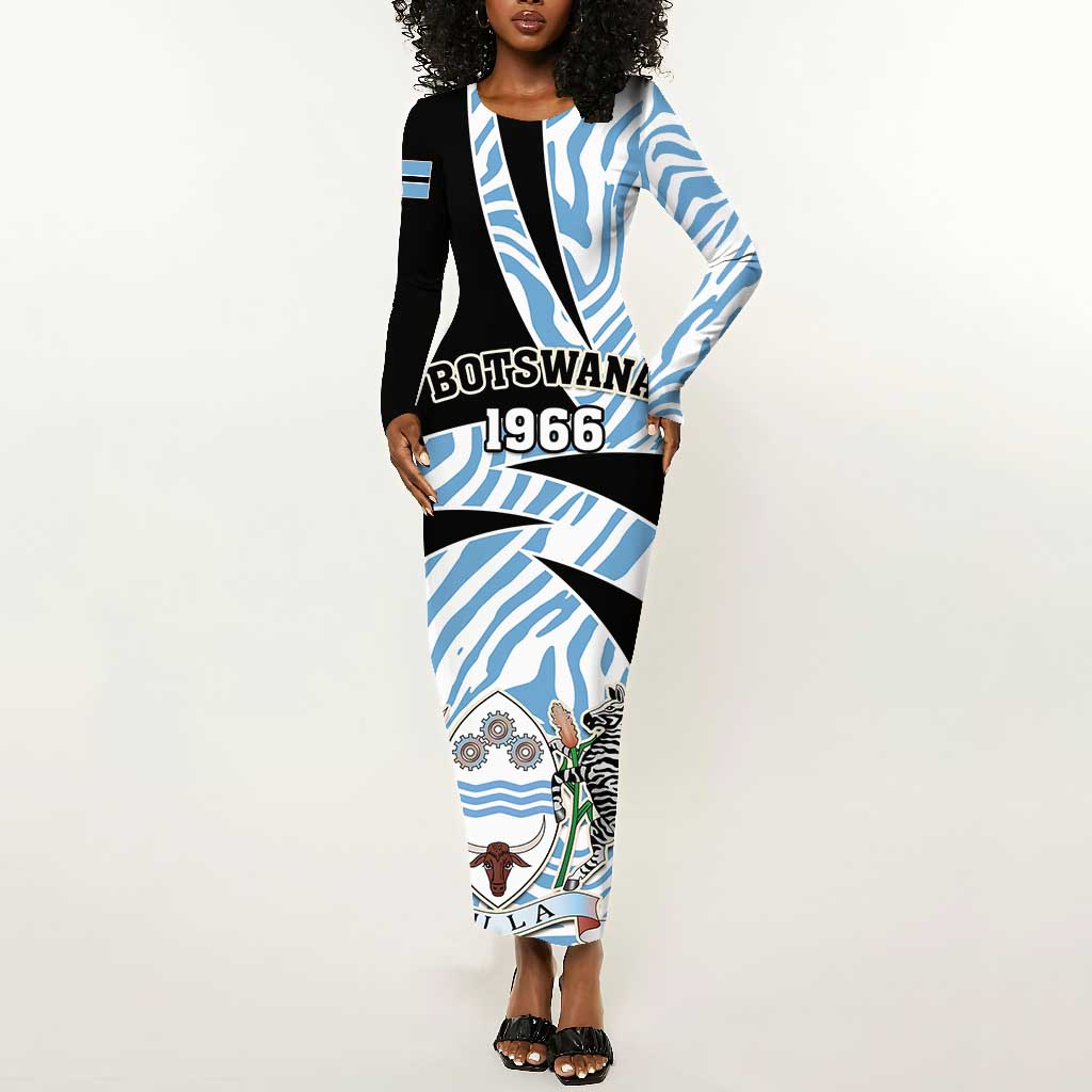 Personalized Botswana Independence Day Long Sleeve Bodycon Dress - Lefatshe la Botswana with Zebra Pattern