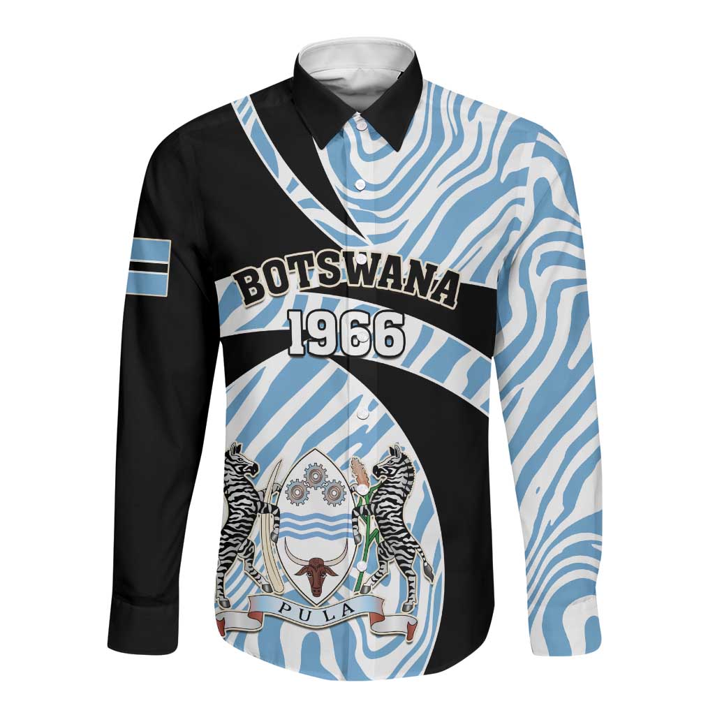 Personalized Botswana Independence Day Long Sleeve Button Shirt - Lefatshe la Botswana with Zebra Pattern