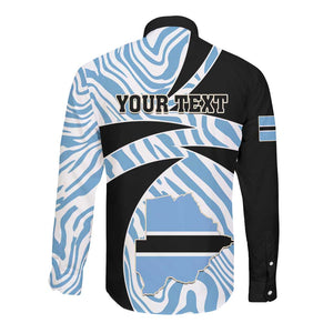 Personalized Botswana Independence Day Long Sleeve Button Shirt - Lefatshe la Botswana with Zebra Pattern