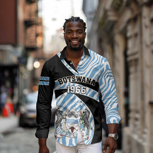 Personalized Botswana Independence Day Long Sleeve Button Shirt - Lefatshe la Botswana with Zebra Pattern