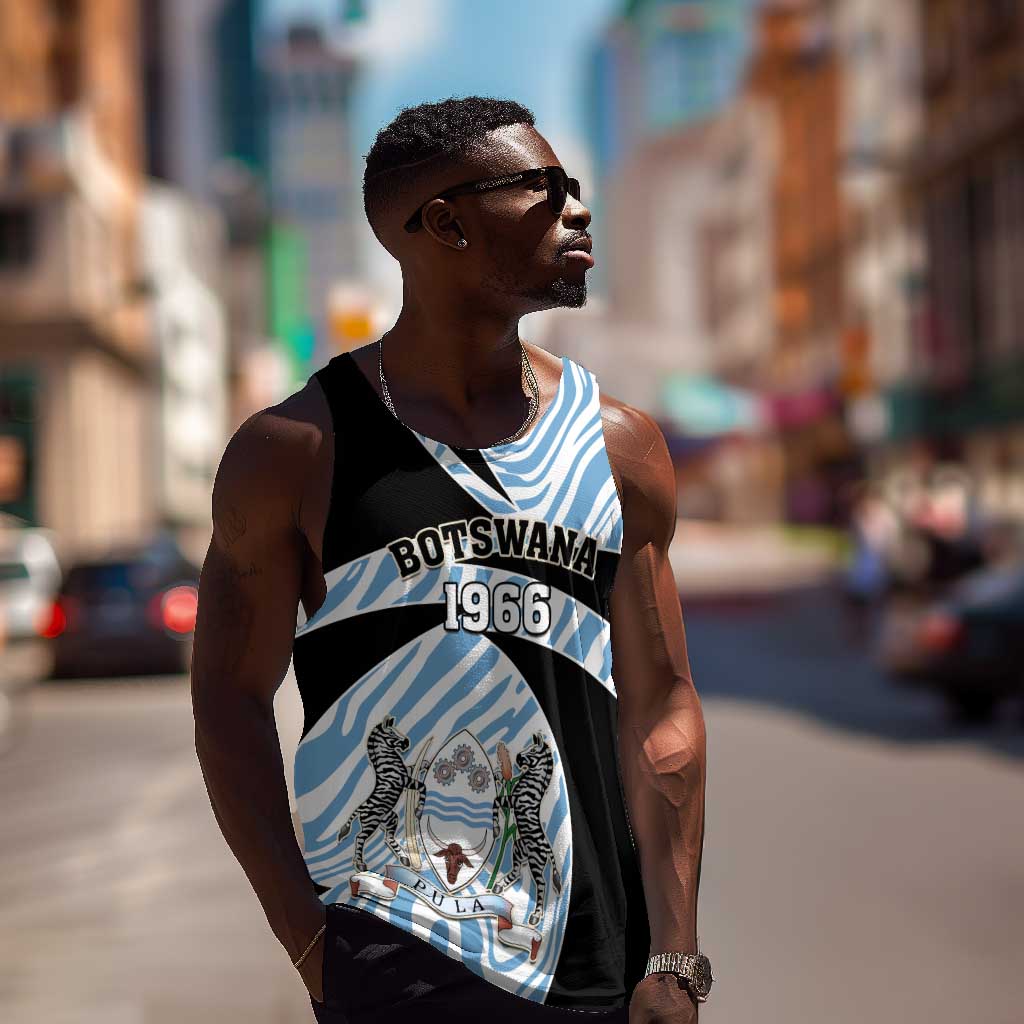 Personalized Botswana Independence Day Men Tank Top - Lefatshe la Botswana with Zebra Pattern