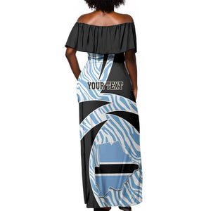 Personalized Botswana Independence Day Off Shoulder Maxi Dress - Lefatshe la Botswana with Zebra Pattern