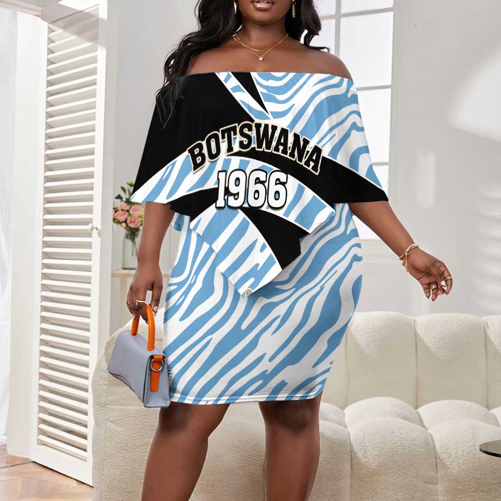 Personalized Botswana Independence Day Off Shoulder Short Dress - Lefatshe la Botswana with Zebra Pattern LT01