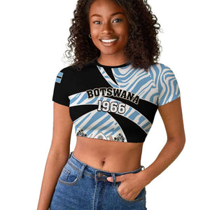 Personalized Botswana Independence Day Raglan Cropped T shirt - Lefatshe la Botswana with Zebra Pattern