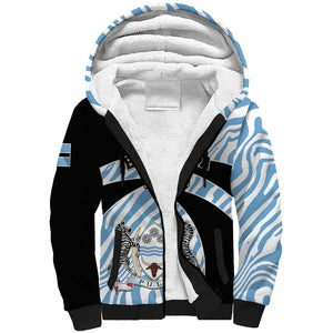 Personalized Botswana Independence Day Sherpa Hoodie - Lefatshe la Botswana with Zebra Pattern