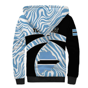 Personalized Botswana Independence Day Sherpa Hoodie - Lefatshe la Botswana with Zebra Pattern