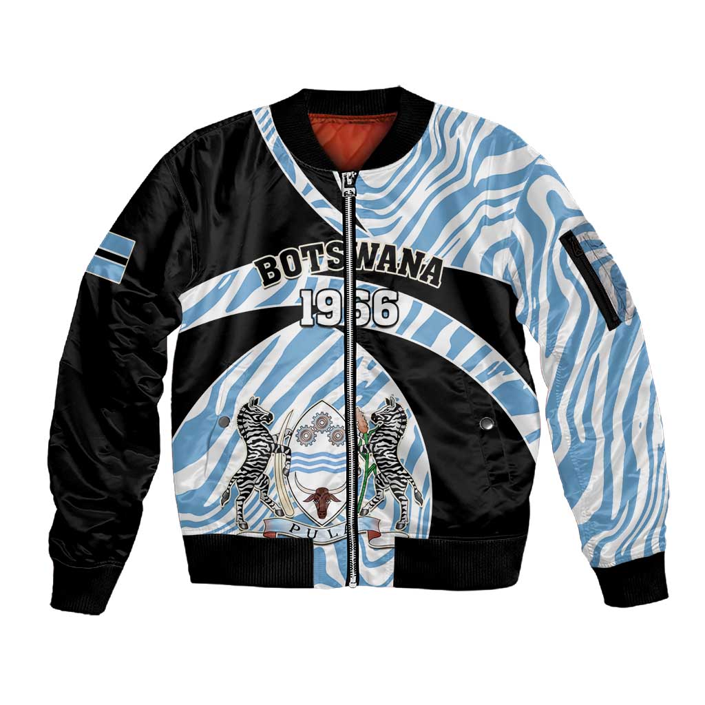 Personalized Botswana Independence Day Sleeve Zip Bomber Jacket - Lefatshe la Botswana with Zebra Pattern