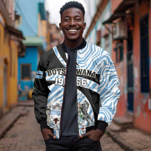 Personalized Botswana Independence Day Sleeve Zip Bomber Jacket - Lefatshe la Botswana with Zebra Pattern