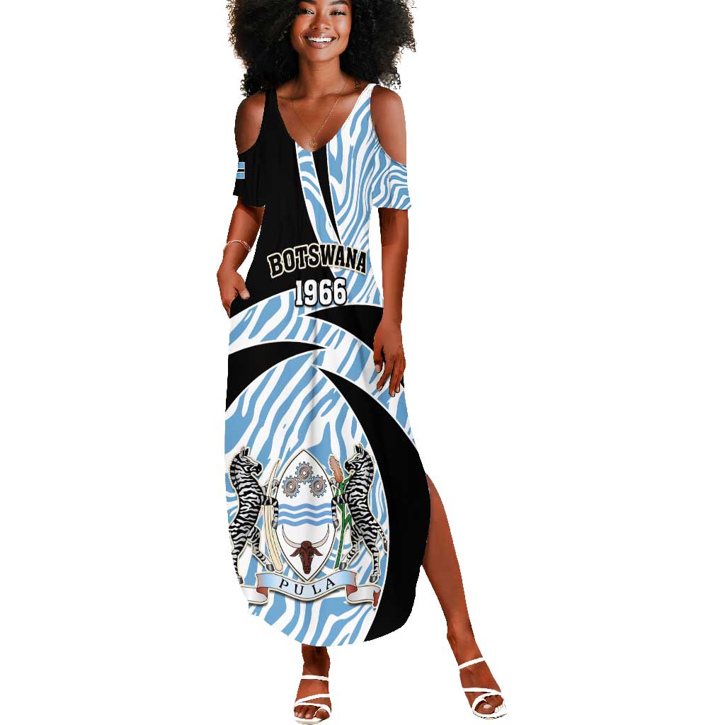 Personalized Botswana Independence Day Summer Maxi Dress - Lefatshe la Botswana with Zebra Pattern