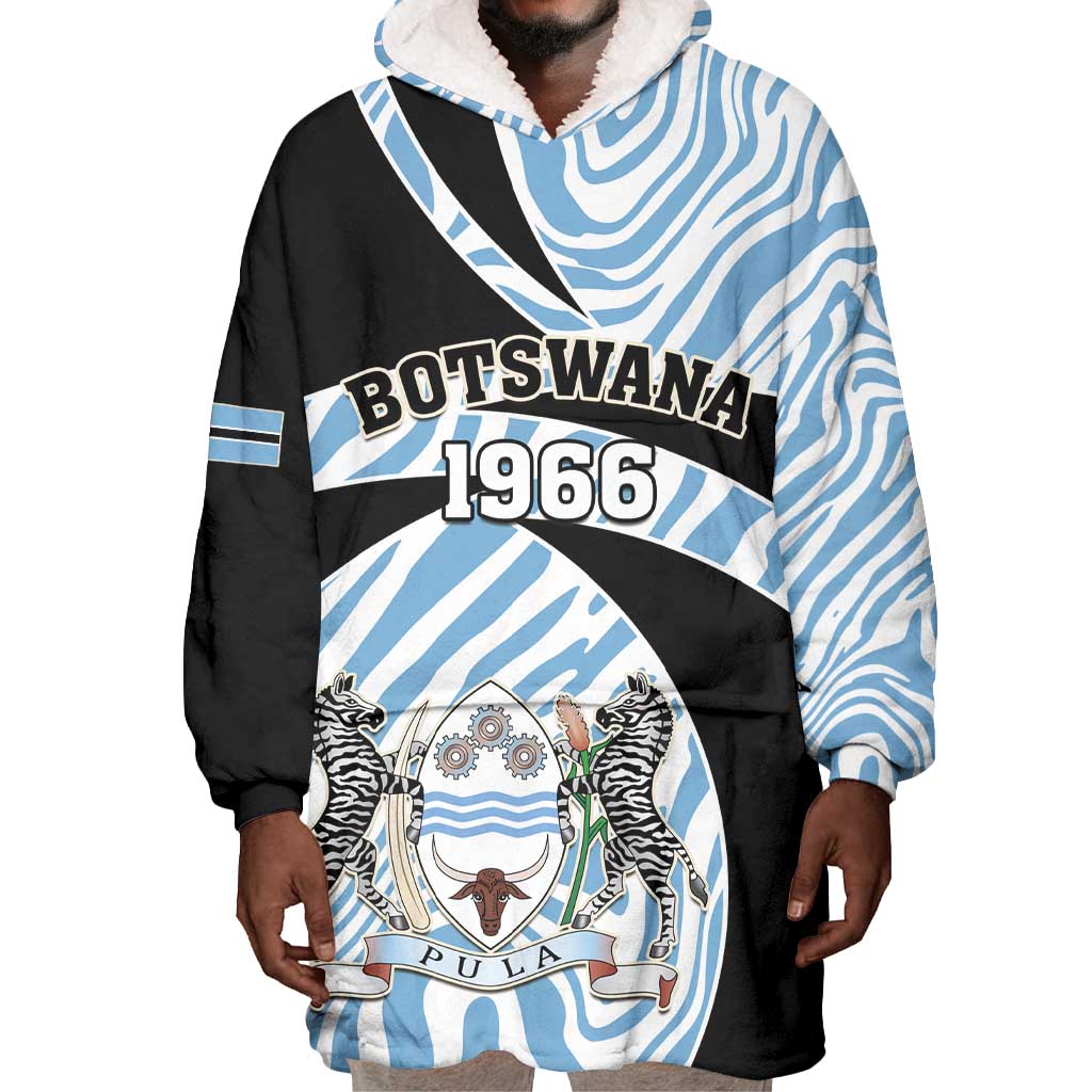 Personalized Botswana Independence Day Wearable Blanket Hoodie - Lefatshe la Botswana with Zebra Pattern