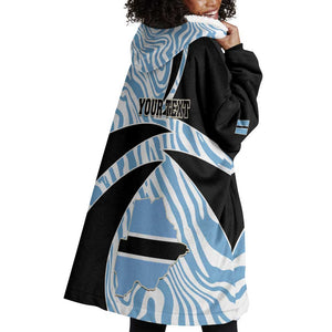 Personalized Botswana Independence Day Wearable Blanket Hoodie - Lefatshe la Botswana with Zebra Pattern