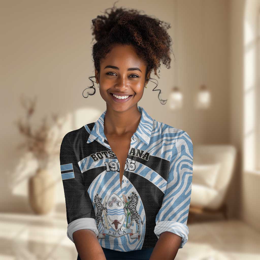 Personalized Botswana Independence Day Women Casual Shirt - Lefatshe la Botswana with Zebra Pattern