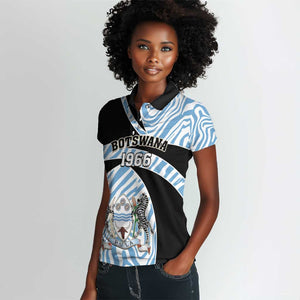 Personalized Botswana Independence Day Women Polo Shirt - Lefatshe la Botswana with Zebra Pattern