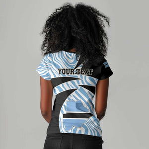 Personalized Botswana Independence Day Women V-Neck T-Shirt - Lefatshe la Botswana with Zebra Pattern