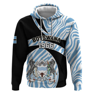 Personalized Botswana Independence Day Zip Hoodie - Lefatshe la Botswana with Zebra Pattern