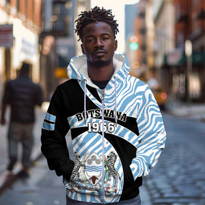 Personalized Botswana Independence Day Zip Hoodie - Lefatshe la Botswana with Zebra Pattern