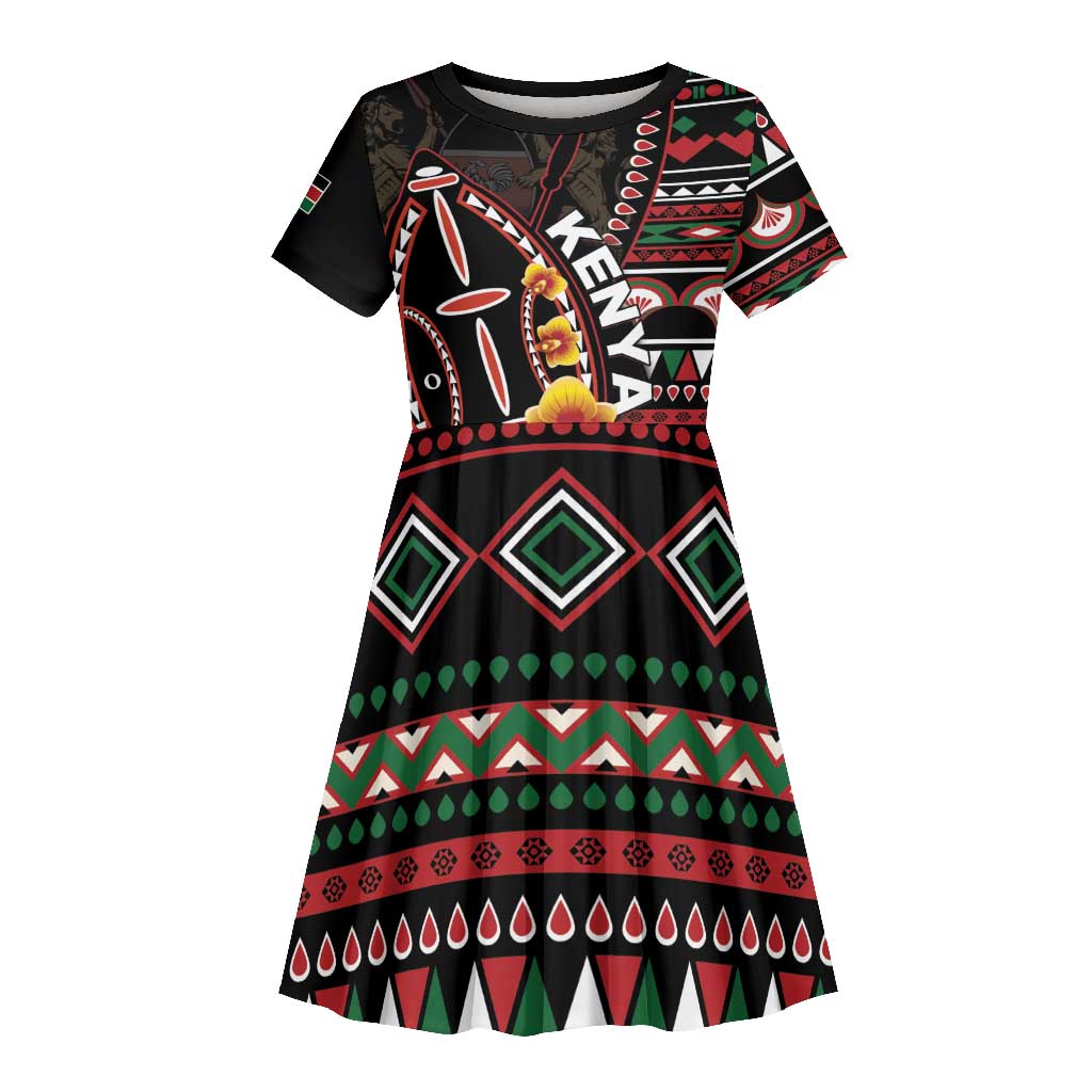 Personalized Kenya Kid Short Sleeve Dress Jamhuri Day, Kenya Shield