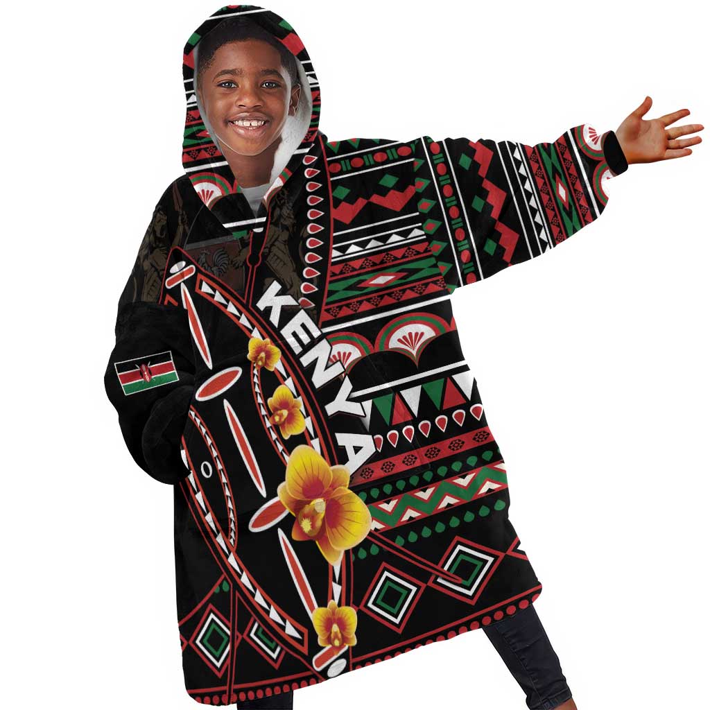 Personalized Kenya KId Wearable Blanket Hoodie Jamhuri Day, Kenya Shield