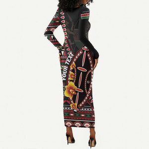 Personalized Kenya Long Sleeve Bodycon Dress Jamhuri Day, Kenya Shield