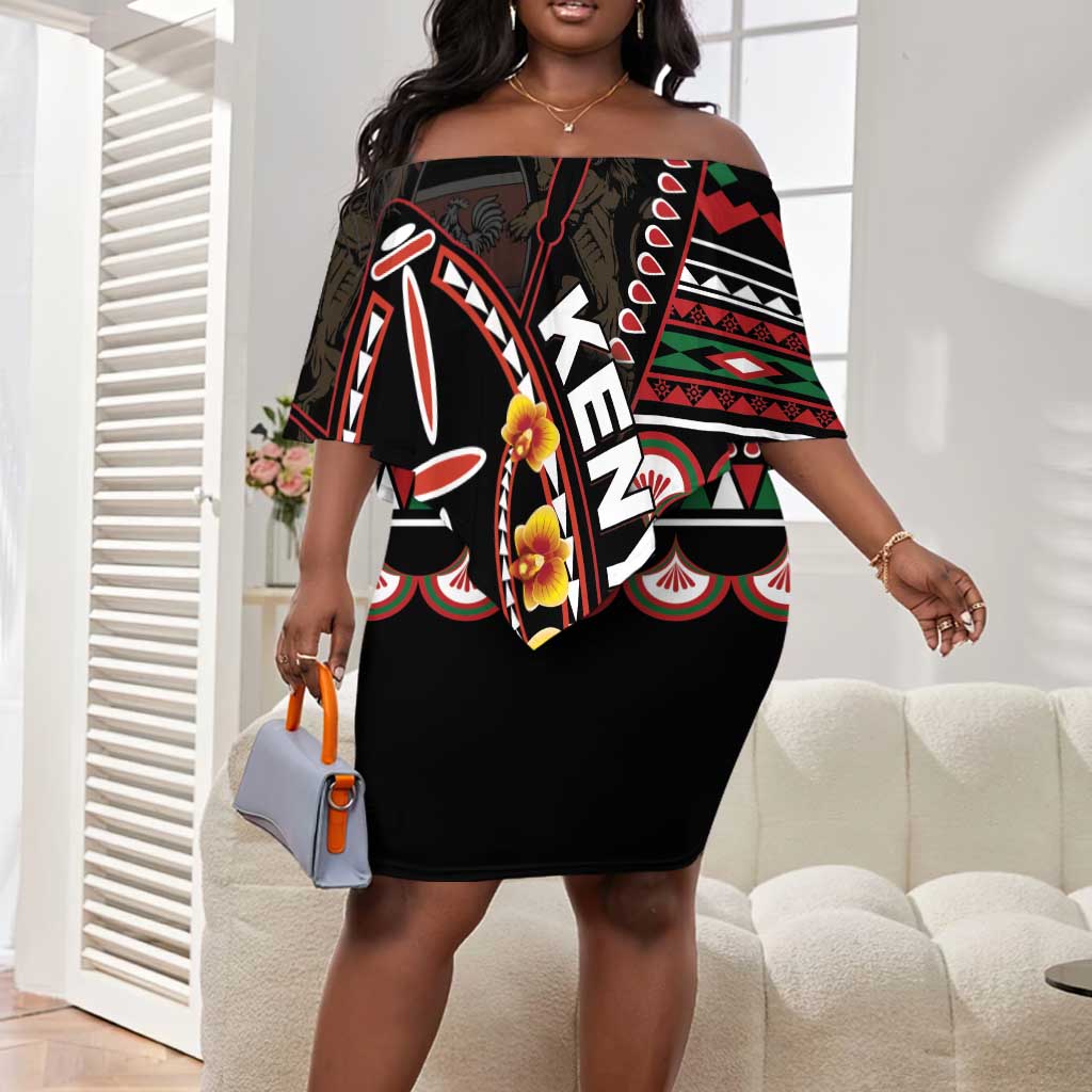 Personalized Kenya Off Shoulder Short Dress Jamhuri Day, Kenya Shield