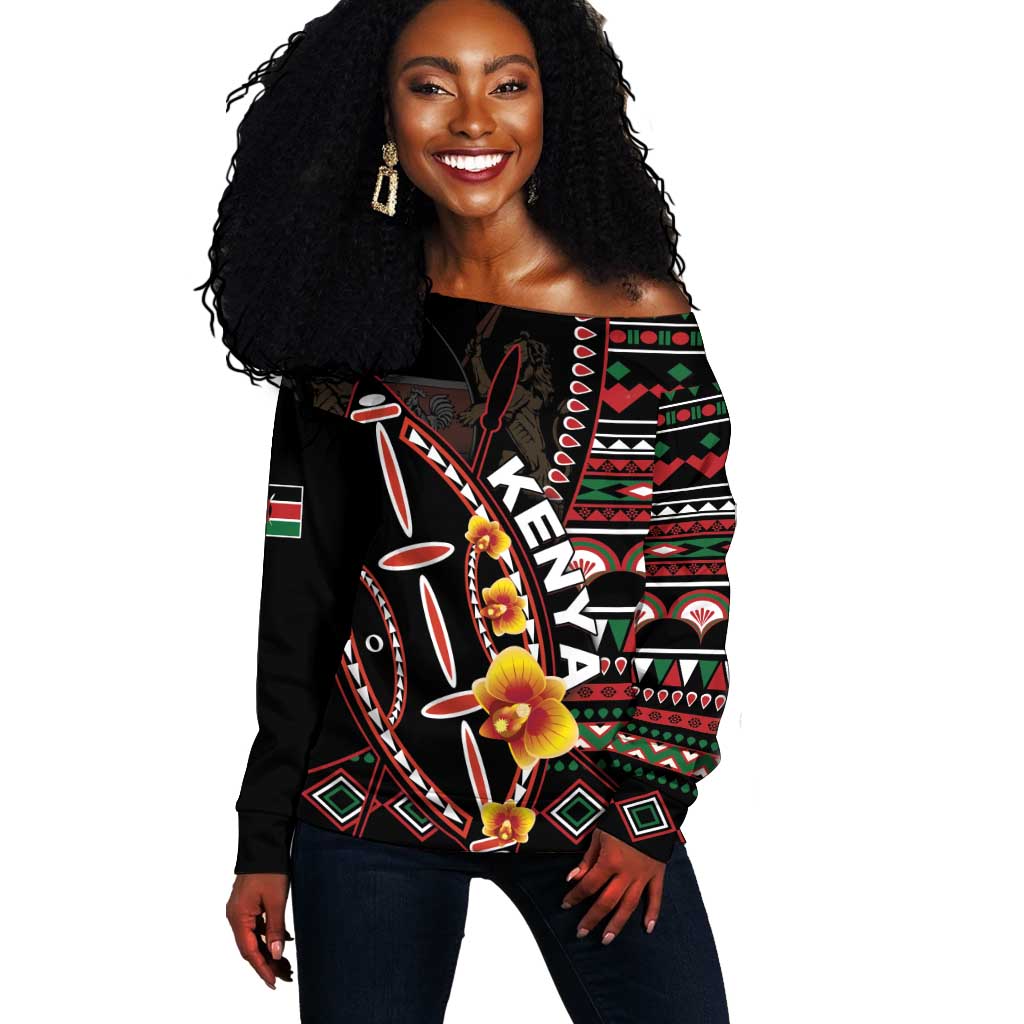 Personalized Kenya Off Shoulder Sweater Jamhuri Day, Kenya Shield