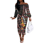 Personalized Kenya Off The Shoulder Long Sleeve Dress Jamhuri Day, Kenya Shield