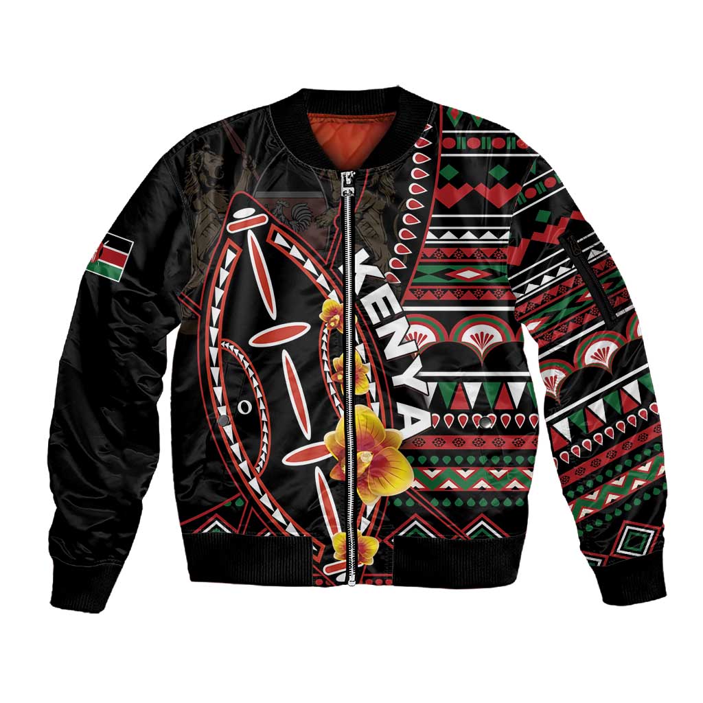 Personalized Kenya Sleeve Zip Bomber Jacket Jamhuri Day, Kenya Shield