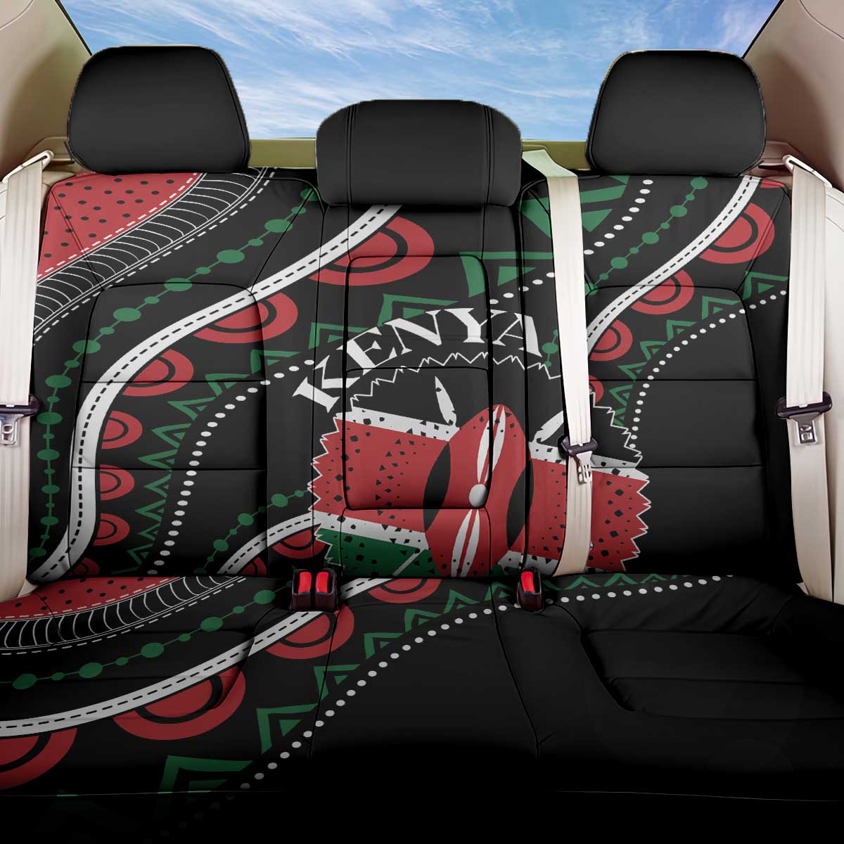 Kenya Back Car Seat Cover Harambee African Pattern - Coat of Arms Design