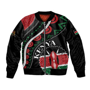 Personalized Kenya Bomber Jacket Harambee African Pattern - Coat of Arms Design