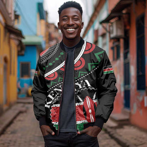 Personalized Kenya Bomber Jacket Harambee African Pattern - Coat of Arms Design