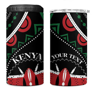 Personalized Kenya 4 in 1 Can Cooler Tumbler Harambee African Pattern - Coat of Arms Design