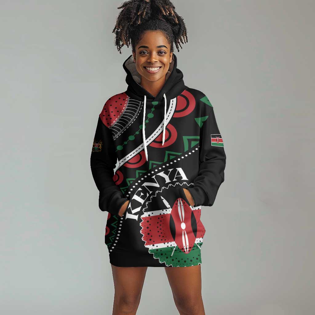 Personalized Kenya Hoodie Dress Harambee African Pattern - Coat of Arms Design