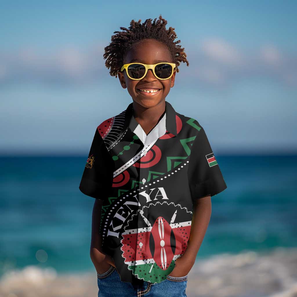 Personalized Kenya Kid Hawaiian Shirt Harambee African Pattern - Coat of Arms Design