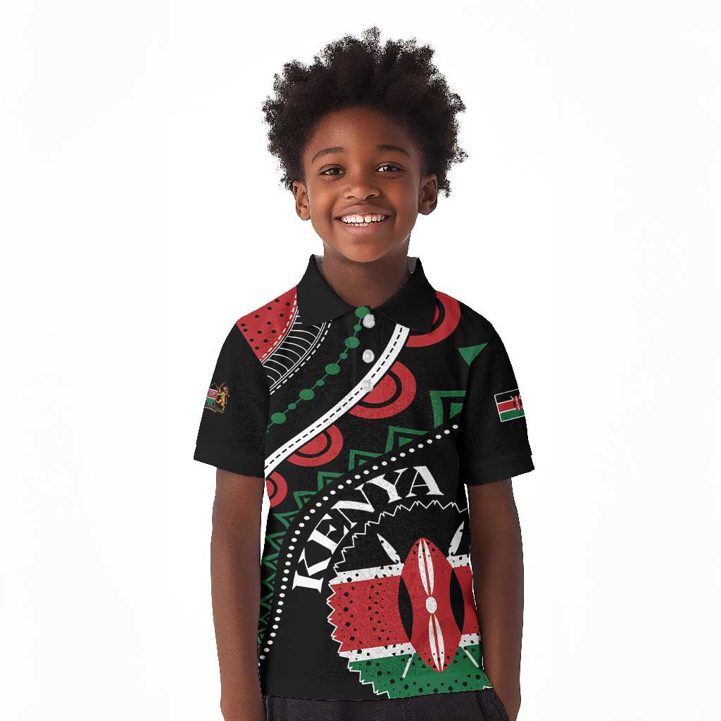 Personalized Kenya Kid Polo Shirt Harambee African Pattern - Coat of Arms Design