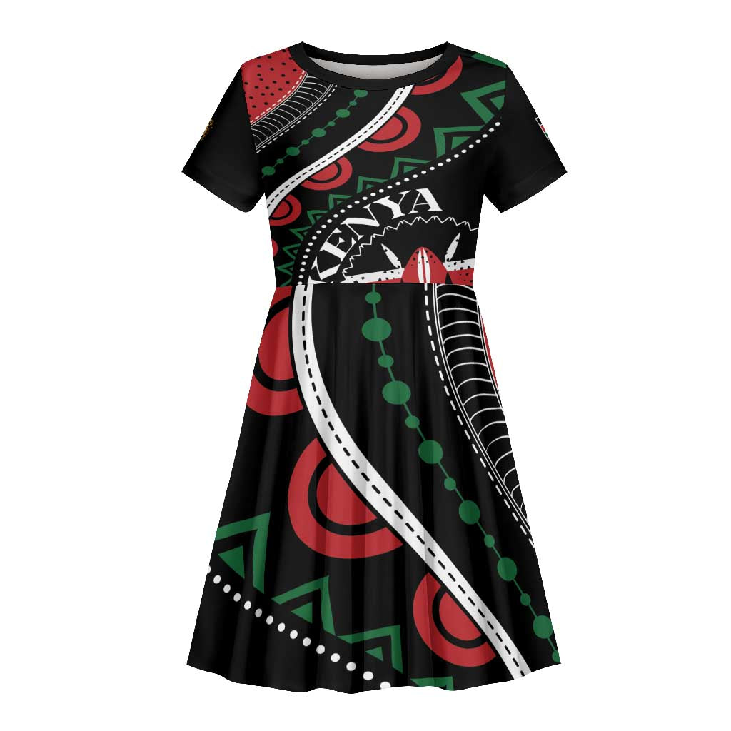 Personalized Kenya Kid Short Sleeve Dress Harambee African Pattern - Coat of Arms Design