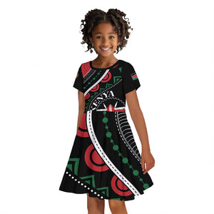 Personalized Kenya Kid Short Sleeve Dress Harambee African Pattern - Coat of Arms Design