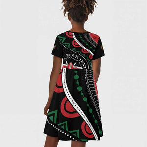 Personalized Kenya Kid Short Sleeve Dress Harambee African Pattern - Coat of Arms Design