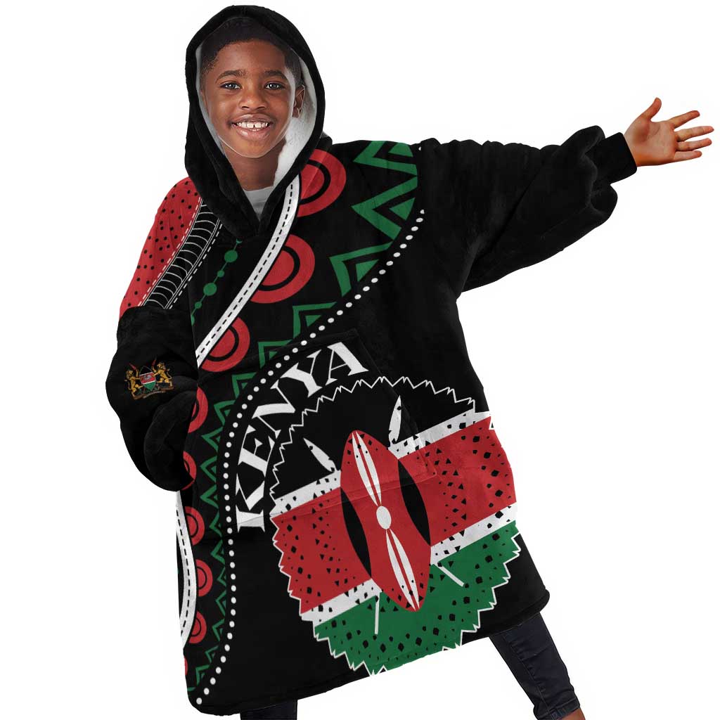 Personalized Kenya KId Wearable Blanket Hoodie Harambee African Pattern - Coat of Arms Design